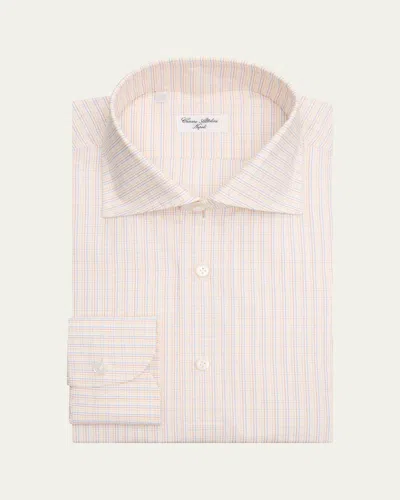 Cesare Attolini Men's Grid-check Cotton Dress Shirt In Pink
