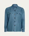 Cesare Attolini Men's Houndstooth Cashmere And Silk Shirt Jacket In Teal