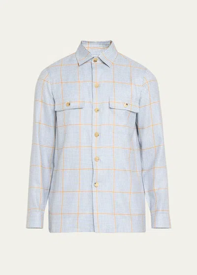 Cesare Attolini Men's Houndstooth Check Overshirt In Blue