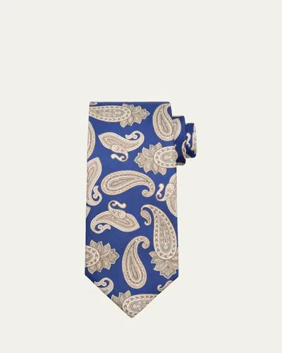 Cesare Attolini Men's Large Paisley Silk Tie In Blue