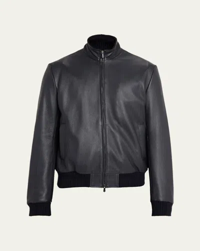 Cesare Attolini Men's Leather Bomber Jacket In Black