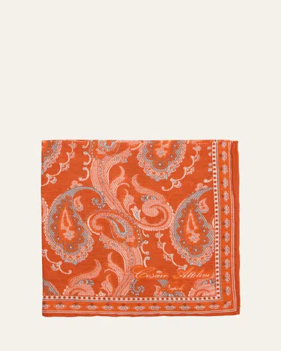 Cesare Attolini Men's Linen And Cotton Paisley Pocket Square In 023-orange
