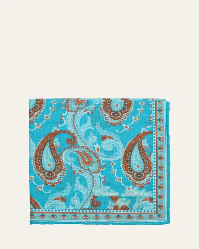 Cesare Attolini Men's Linen And Cotton Paisley Pocket Square In 024-teal
