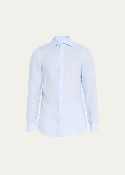 Cesare Attolini Men's Linen Sport Shirt In 004-blue