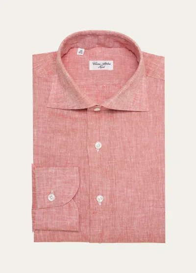 Cesare Attolini Men's Linen Sport Shirt In Pink