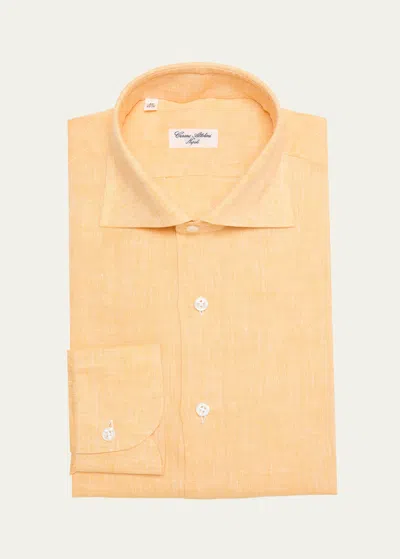 Cesare Attolini Men's Linen Sport Shirt In Yellow