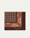 Cesare Attolini Men's Medallion Silk Pocket Square In Brown