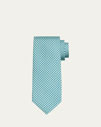 Cesare Attolini Men's Micro-geometric Silk Tie In 002-teal