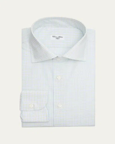 Cesare Attolini Men's Micro-gingham Cotton Dress Shirt In Blue