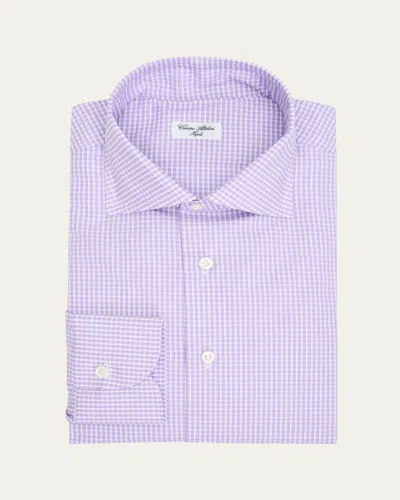 Cesare Attolini Men's Micro-graph Check Dress Shirt In Purple