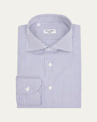 Cesare Attolini Men's Micro-grid Check Cotton Dress Shirt In Blue