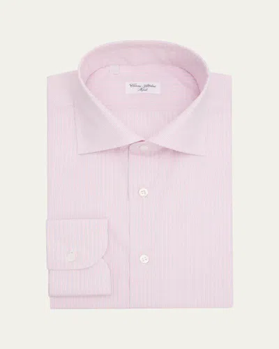Cesare Attolini Men's Micro-plaid Cotton Dress Shirt In Pink