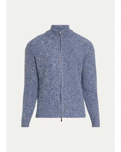 Cesare Attolini Men's Mouline Cashmere Cardigan In Blue