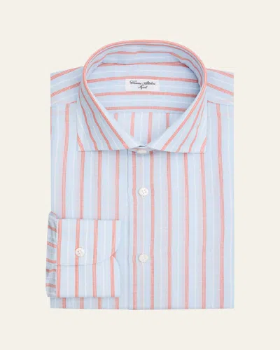 Cesare Attolini Men's Multi-stripe Linen And Cotton Dress Shirt In Blue