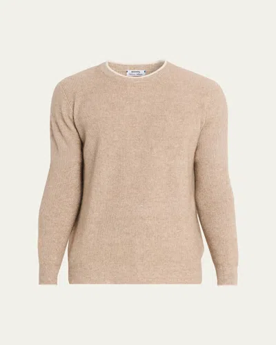 Cesare Attolini Men's Ribbed Cashmere Mouline Tipped Crewneck Sweater In Brown