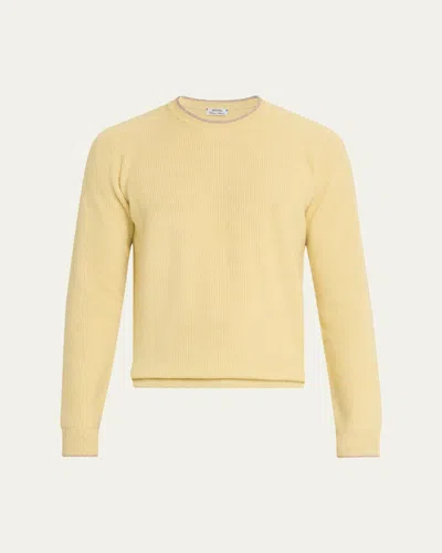 Cesare Attolini Men's Ribbed Cashmere Mouline Tipped Crewneck Sweater In Yellow
