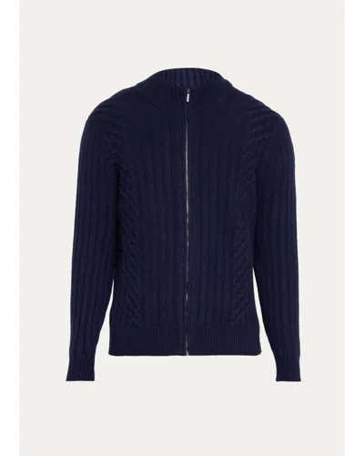 Cesare Attolini Men's Rib-knit Cashmere Jacket In Blue