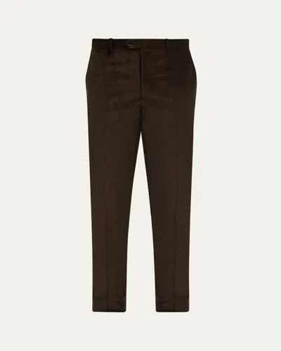 Cesare Attolini Men's Slim Corduroy Flat-front Pants In Black