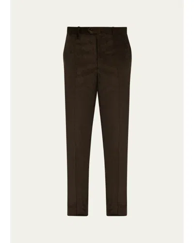 Cesare Attolini Men's Slim Corduroy Flat-front Pants In Brown