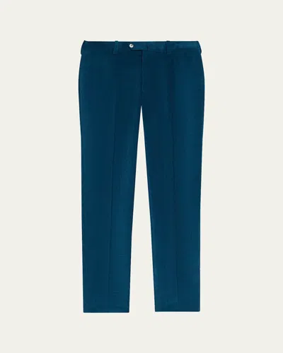 Cesare Attolini Men's Slim Corduroy Flat-front Pants In Teal