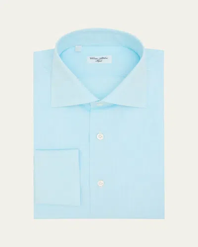 Cesare Attolini Men's Slubbed Check Cotton Dress Shirt In Blue