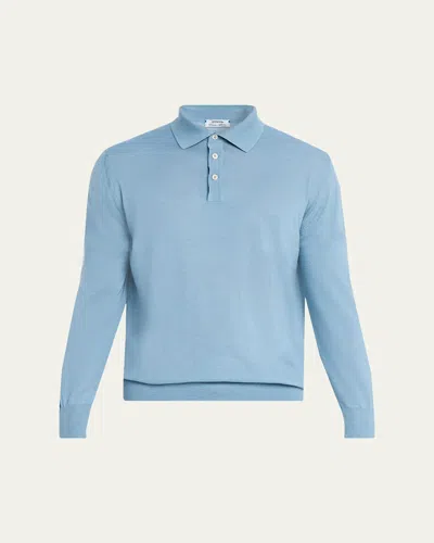 Cesare Attolini Men's Solid Cashmere Polo Sweater In Blue