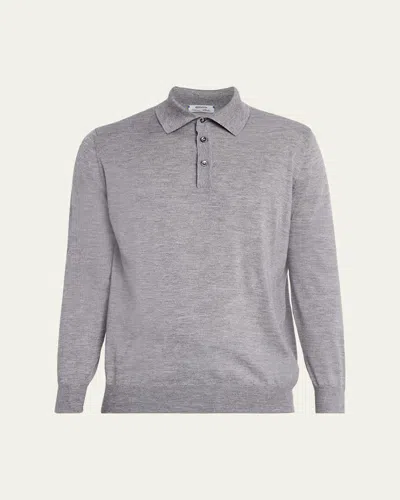 Cesare Attolini Men's Solid Cashmere Polo Sweater In Gray
