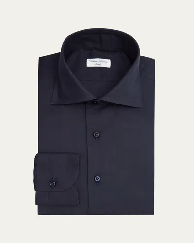 Cesare Attolini Men's Solid Cotton Spread-collar Sport Shirt In Blue