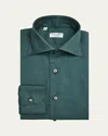 Cesare Attolini Men's Solid Cotton Spread-collar Sport Shirt In Green