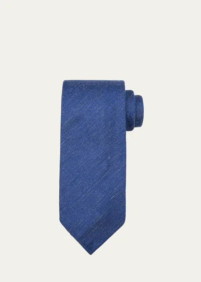 Cesare Attolini Men's Solid Silk-linen Tie In Blue