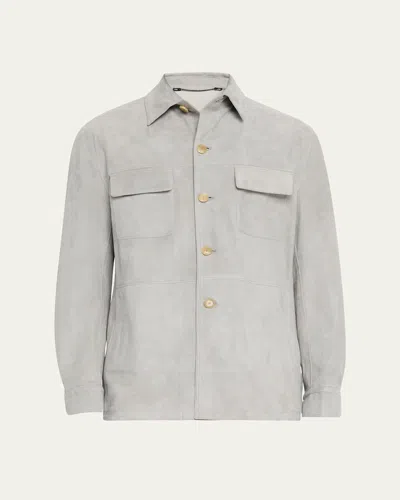 Cesare Attolini Men's Suede Chore Jacket In G11-grey