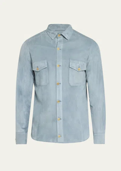 Cesare Attolini Men's Suede Shirt Jacket In B11-blue