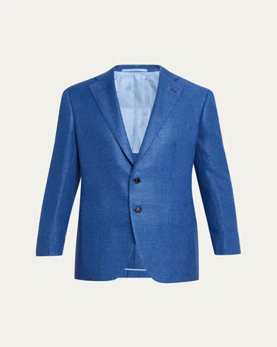 Cesare Attolini Men's Tonal Herringbone Two-button Jacket In Blue