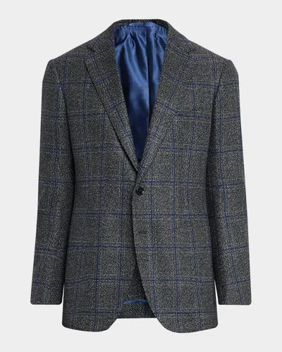 CESARE ATTOLINI MEN'S WINDOWPANE WOOL TWO-BUTTON JACKET
