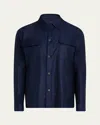 Cesare Attolini Men's Wool And Silk Herringbone Shirt Jacket In Navy