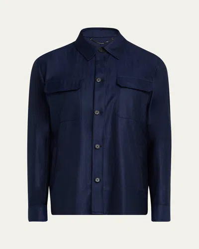 Cesare Attolini Men's Wool And Silk Herringbone Shirt Jacket In Navy