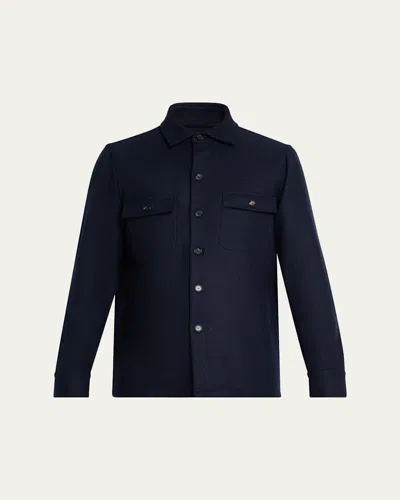 Cesare Attolini Men's Wool Flap-pocket Overshirt In Blue