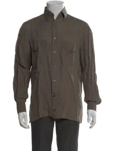 Pre-owned Cesare Attolini Napoli Linen Long Sleeve Dress Shirt In Gray