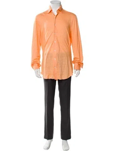 Pre-owned Cesare Attolini Napoli Linen Long Sleeve Shirt In Orange