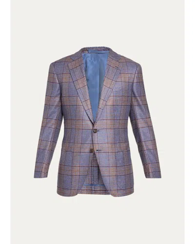 Cesare Attolini Plaid Wool Blazer In Blue