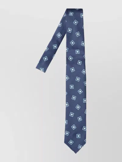 Cesare Attolini Slim Tie Pointed Tip Geometric Pattern In Blue