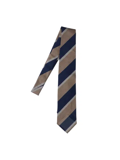 Cesare Attolini Striped Silk Tie In Brown