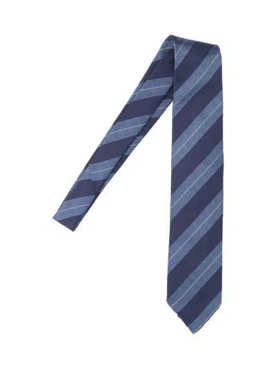 Cesare Attolini Striped Ties With Textured Fabric Design In Blue