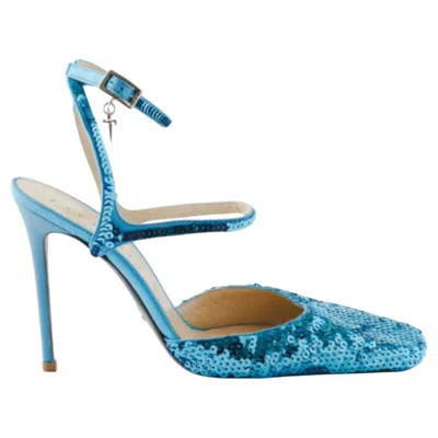 Pre-owned Cesare Paciotti Blue Sequin Stiletto With Ankle Strap - '10s
