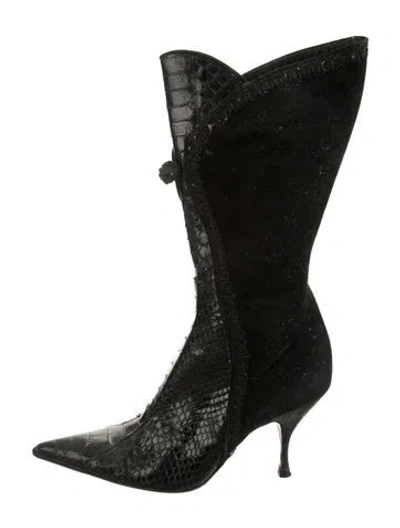 Pre-owned Cesare Paciotti Leather Animal Print Boots In Black