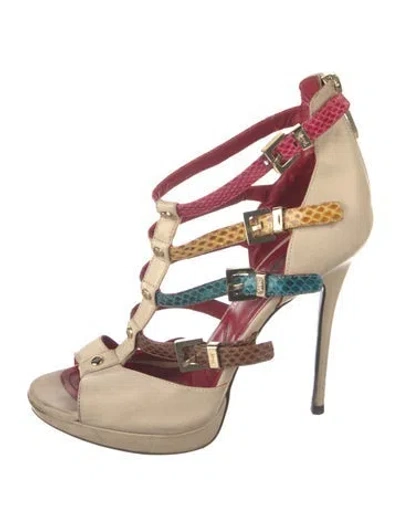 Pre-owned Cesare Paciotti Leather Animal Print T-strap Pumps In Neutral