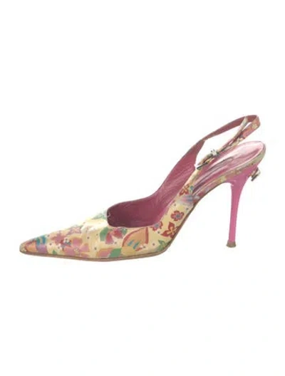 Pre-owned Cesare Paciotti Leather Floral Print Slingback Pumps In Neutrals/pink