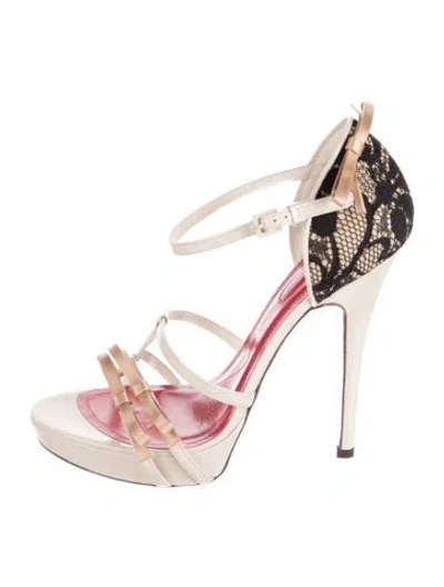 Pre-owned Cesare Paciotti Leather Lace Pattern Sandals In Neutrals