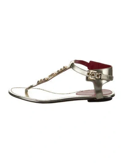 Pre-owned Cesare Paciotti Leather T-strap Sandals In Gold
