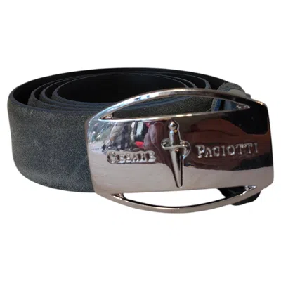 Pre-owned Cesare Paciotti Suede And Leather Silver Hardware Belt Size 90 In Black